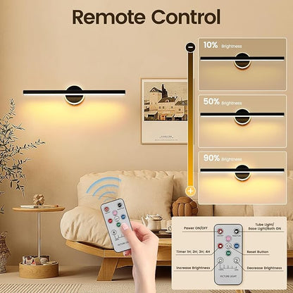 Wireless Picture Light, 16 inches Art Wall Light, Picture Light Battery Operated,Battery Operated Wall Lights,Gallery Light for Painting,Photo,Library (Matt Black)