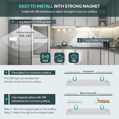 Under Cabinet Lights, Motion Sensor Closet Light, Rechargeable 1500mAh Battery Operated, 3 Modes 36 LED Lighting for Kitchen Counter Cabinet (1 Pack)