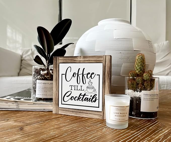 Coffee Till Cocktails Sign, Coffee Bar Decor, Wood Box Desk Décor, Home Bar Decor, Farmhouse Desk Decoration, Home Tabletop Decoration, Shelf Decorative Plaque