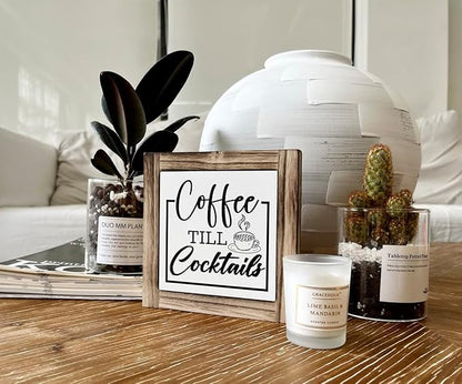 Coffee Till Cocktails Sign, Coffee Bar Decor, Wood Box Desk Décor, Home Bar Decor, Farmhouse Desk Decoration, Home Tabletop Decoration, Shelf Decorative Plaque