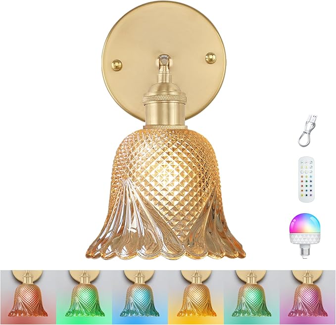 GEEZO Vintage Battery Operated Wall Sconce, with Rechargeable Battery Powered Wall Light with Remote Control for Bedside Bedroom