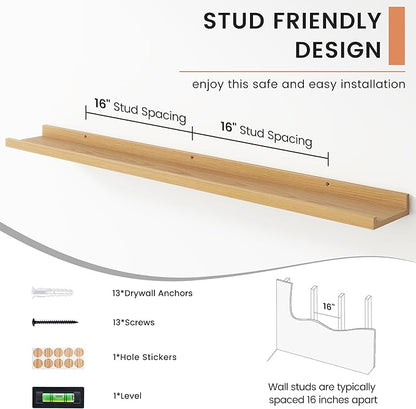 Floating Picture Ledge Shelves Set of 4, 48 Inch Shelves with Lip - Large Nursery Book Shelf for Toys Storage, Kids Bookshelf - Wall Mounted Living Room Bedroom Decor Frames