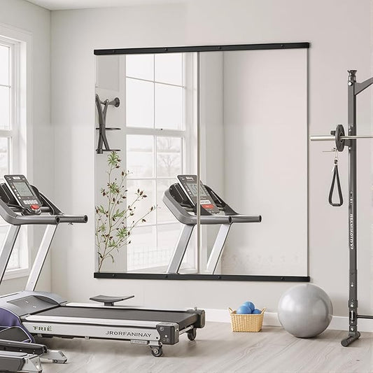 Home Gym Mirror for Wall,56x28x2PCS Full Length,Glass Frameless Body Large Mirror for Home Gym,Workout,Bedroom,Garage(Black)