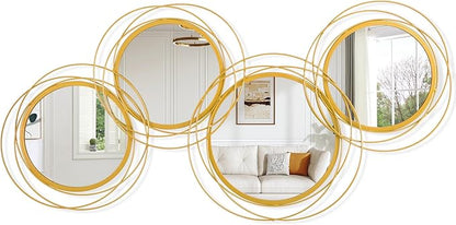 4 Pack Gold Circle Mirror Set, Wall Metal Framed Mirror Modern Glass Decorative Mirrors for Living Room Bedroom Entryway Home Decor 16x32 Inch