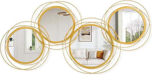 4 Pack Gold Circle Mirror Set, Wall Metal Framed Mirror Modern Glass Decorative Mirrors for Living Room Bedroom Entryway Home Decor 16x32 Inch