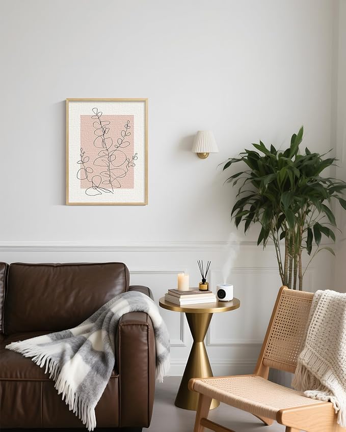 InSimSea Framed Canvas Wall Art Prints, Wall Art for Living Room Bedroom, Beige Abstract Plants Botanical Floral Line Painting Decor, Classic Retro Farmhouse Wall Shelf Decor, 12x16inch
