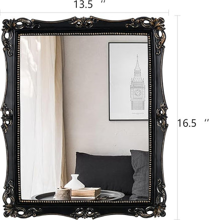 Funerom Vintage Decorative Mirror, Wall Mounted & Tabletop Makeup Mirror ，Square (Black, 16.5 x 13.5 inch)