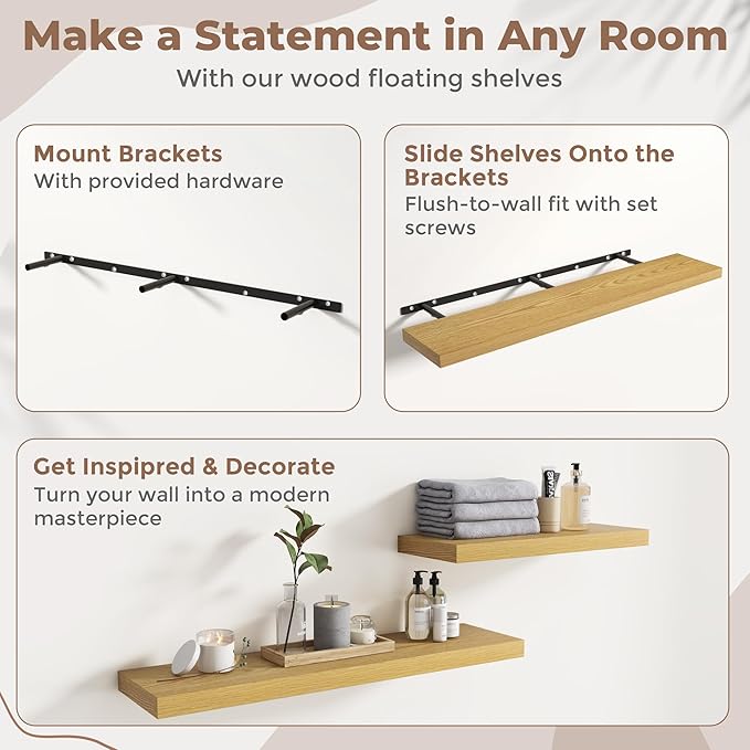 55 Inch Floating Shelves for Wall Set of 2, 8