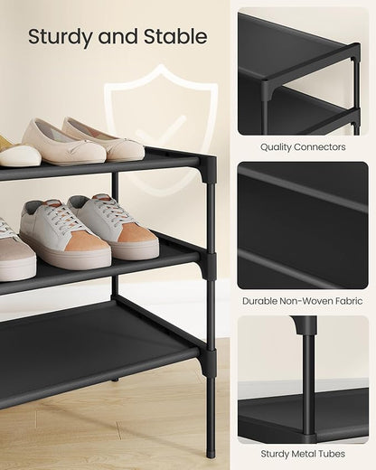 SONGMICS Shoe Rack, 2-Tier Shoe Storage Organizer, Space-Saving, 11.7 x 24.5 x 12.2 Inches, Entryway, Metal Frame, Non-Woven Fabric Shelves, Ink Black ULSH022BH01