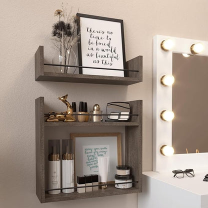 RICHER HOUSE Floating Shelves, Wall Shelves Above Toilet Wall Storage, Wall Mounted Bathroom Shelves with Towel Bar, Shelves for Bedroom, Kitchen, Vanity Shelves Room Decor Wall Cabinet - Brown
