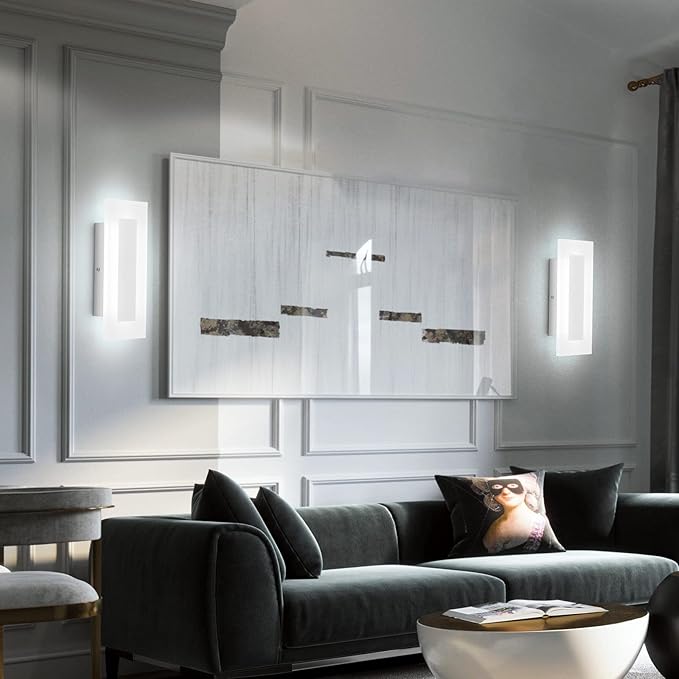 LMQNINE Modern Dimmable LED Wall Sconces Set of Two with 10%-100% Brightness Wall Light 9W 6000K Acrylic Chrome Wall Sconces Wall Lighting for Bedroom Living Room Hallway Staircase Corridor