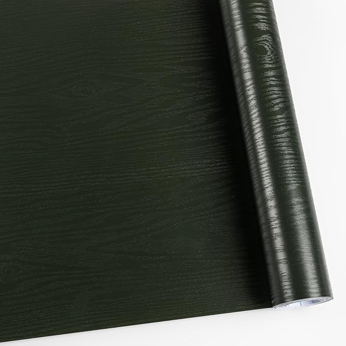 Wood Contact Paper Dark Green Peel and Stick Wallpaper,Thicken No Tear Vinyl Wrap Sticker, Self Adhesive Waterproof Faux Wood Grain Wallpaper Cover Cabinets Desk Furniture Decoration11.8 in X 197 in
