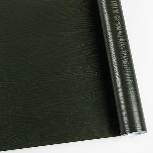 Wood Contact Paper Dark Green Peel and Stick Wallpaper,Thicken No Tear Vinyl Wrap Sticker, Self Adhesive Waterproof Faux Wood Grain Wallpaper Cover Cabinets Desk Furniture Decoration11.8 in X 197 in