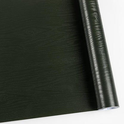 Wood Contact Paper Dark Green Peel and Stick Wallpaper,Thicken No Tear Vinyl Wrap Sticker, Self Adhesive Waterproof Faux Wood Grain Wallpaper Cover Cabinets Desk Furniture Decoration 11.8 in X 78.7in