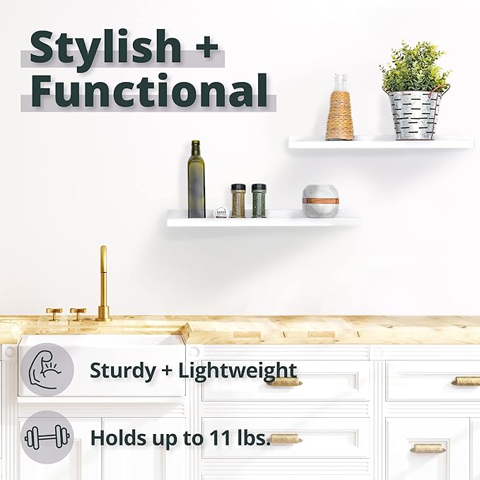 Picture Shelf, Greenco Set of 2 Wall Mounted Photo Ledge Floating Shelves for Bedroom, Living Room, Kitchen, Bathroom, Nursery Display, Natural Finish