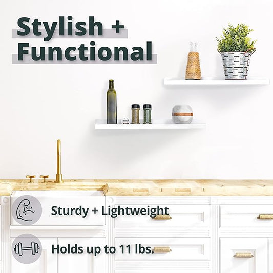 Picture Shelf, Greenco Set of 2 Wall Mounted Photo Ledge Floating Shelves for Bedroom, Living Room, Kitchen, Bathroom, Nursery Display, Natural Finish