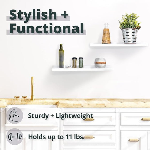 Picture Shelf, Greenco Set of 2 Wall Mounted Photo Ledge Floating Shelves for Bedroom, Living Room, Kitchen, Bathroom, Nursery Display, Natural Finish