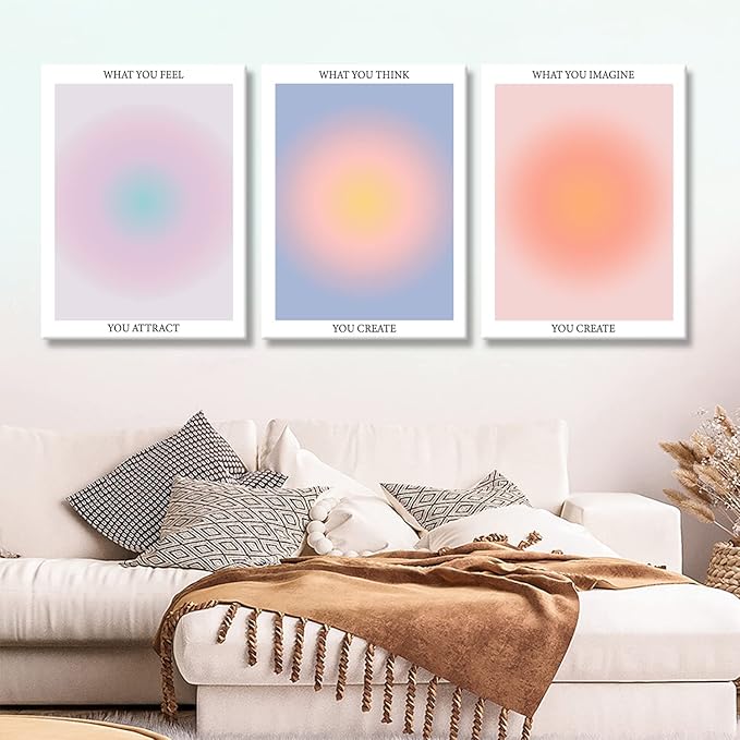 Framed 3 Color Abstract Wall Art Poster Room Aesthetics Spiritual Spiritual Gradual Affirmation Canvas Wall Decoration Positive Energy Inspirational Wall Art Bathroom Living Room Apartment 16x24Inch