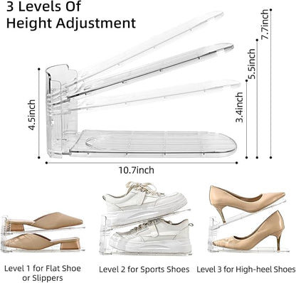12 Pack Shoe Slots Organizer Adjustable Level Shoe Stacker Holder Storage Space Saving Sneakers Display Tray Rack for Closet