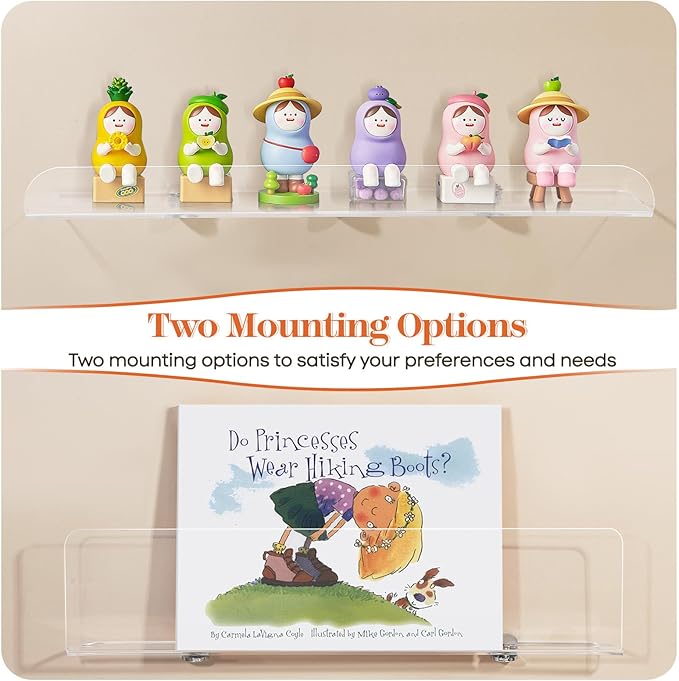 15 Inch Acrylic Floating Shelves for Wall Decor, 3 Pack Clear Acrylic Shelves for Bedroom Kitchen Office Nursery, Durable Stylish Wall Mounted Vinyl Record Holder, Magazine Rack, Picture ledge