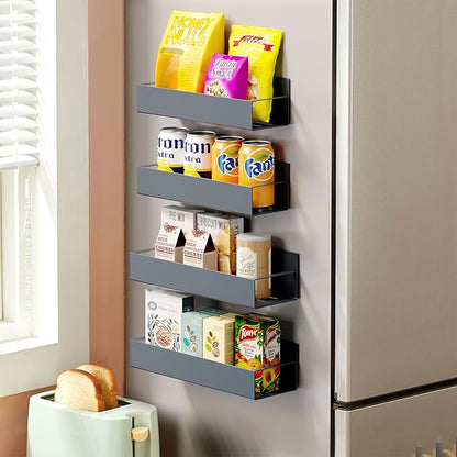 4 Pack Moveable Fridge Magnetic Spice Racks,Metal Grey