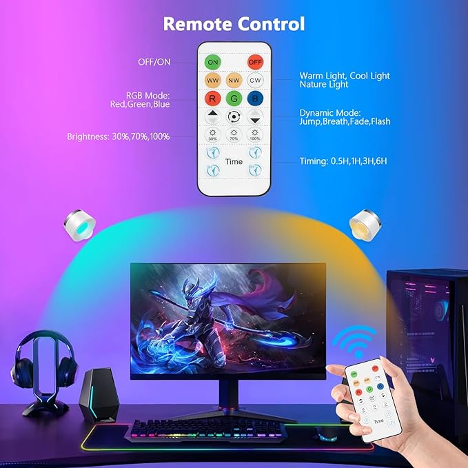 Moobibear LED Wall Lights with Remote, 3500mAh Rechargeable Battery Operated Wall Sconce, Dimmable 13RGB + 3 Color Temperature Magnetic Wireless Wall Lamp, for Rooms, Hallway (White, 1 PC)