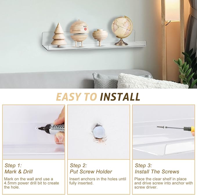 Acrylic Floating Shelves for Wall 6 Pack, 15