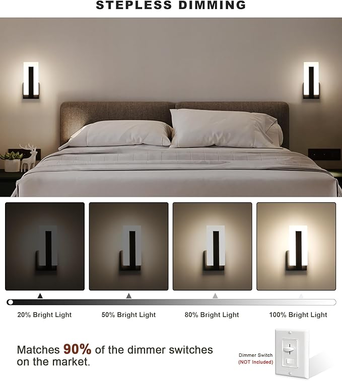 Hardwire Modern Wall Sconces with Stepless Adjustable 10%-100% 7W Acrylic LED Wall Light Brightness Suitable for Living Room Corridor Bedside (Warm White 3000K 1 Pack)