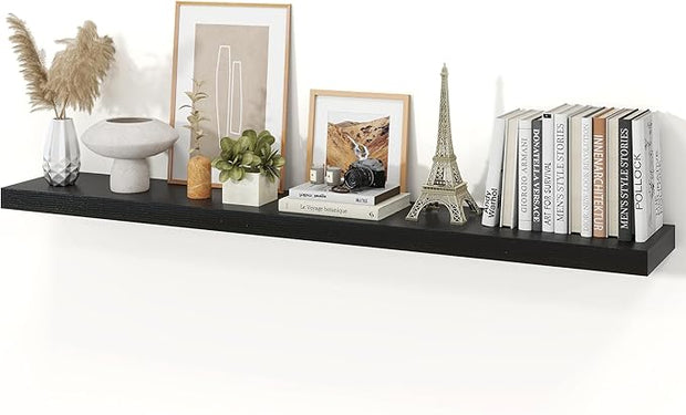 Floating Shelves for Wall, 9.3" Deep Wall Mounted Wood Shelves for Bathroom, Bedroom (Black, 55)