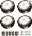 Puck Lights with Remote Control, Wireless LED Puck Light for Kitchen,Battery Operated Under Cabinet Lights, Under Counter Lighting Dimmable, Stick On Lights for Closet Black (4pack)