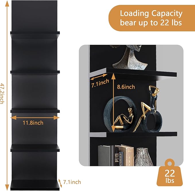 Homaterial 5 Tier Wall Shelf, Wall Mounted Shelves Unit for Living Room Bedroom, Floating Shelves Decor Organizer Tall, Black