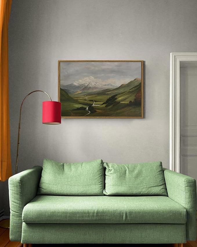 SHENIFY Landscape 16x24in Large Vintage Framed Canvas Wall Art Classical Mountain Range Valley Prints Farmhouse Bathroom Office Decor - Natural Framed