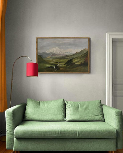 SHENIFY Landscape 16x24in Large Vintage Framed Canvas Wall Art Classical Mountain Range Valley Prints Farmhouse Bathroom Office Decor - Natural Framed
