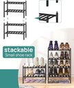 Black Small Shoe Rack for Entryway,2-Tier Bamboo Shoe Organizer for Hallway Closet, Free Standing Shoe Racks for Indoor Outdoor