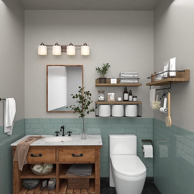 22.5 inches Bathroom Shelves Over Toilet for Wall, Floating Shelves with Storage Basket Paper Holer for Kitchen Living Room, Bedroom & Classroom, Set of 3 (Nature Wood)