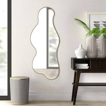 POZINO Irregular Wall Mirror, 39.3"x16" Asymmetrical Mirrors, Cloud Shaped Mirror, Gold Modern Abstract Frameless Mirrors for Bathroom Living Room Bedroom Entryway Hallway