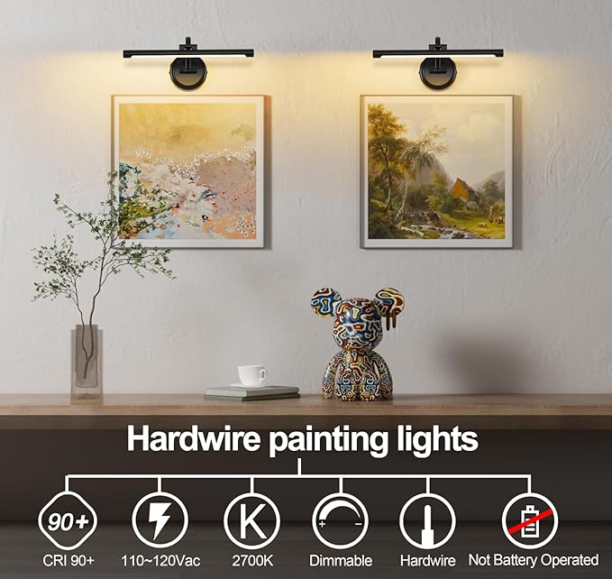 Black Picture Lights for Paintings Hardwired LED Wall Art Lighting 15.75