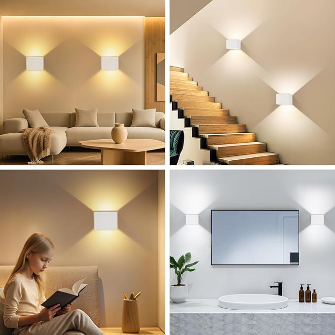 Yochoice Motion Sensor Wall Light Indoor Set of 2, 6000mAh Wireless Rechargeable Battery Operated LED Sconce Up Down with Touch Remote Control, Battery Powered Magnetic Wall Lamps with 3CCT, White