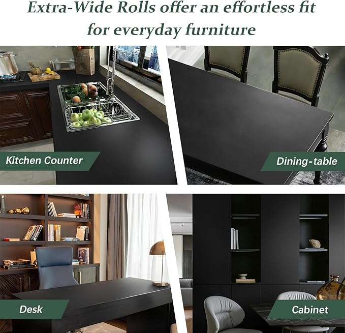 Dimoon 236''x23.6'' Peel and Stick Wallpaper Black Contact Paper for New Environmentally Friendly Materials Thickening Upgrade Embossed Renter Friendly Wall Paper Modern Vinyl Wrap Countertop Bedroom