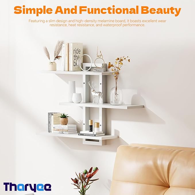 Floating Shelves for Wall Decor, 3 Tier Wall Mounted Storage Shelves, Bathroom Shelves, Decorative Hanging Storage Shelf for Living Room, Bedroom, Kitchen (White, 3 Tier)