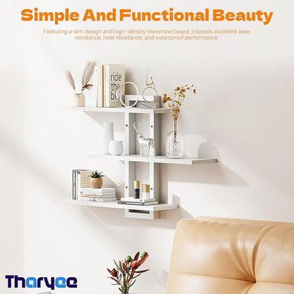 Floating Shelves for Wall Decor, 3 Tier Wall Mounted Storage Shelves, Bathroom Shelves, Decorative Hanging Storage Shelf for Living Room, Bedroom, Kitchen (White, 3 Tier)