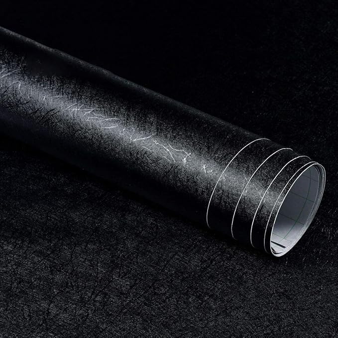 MelunMer Black Peel and Stick Wallpaper Silk Embossed Self Adhesive Removable Wallpaper Bathroom/Bedroom Waterproof Black Contact Paper for Cabinets Wrapping Sticker Paper Shelf Liner 512In L 15.7In W