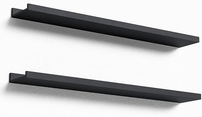 35.4 Inches Long Floating Shelves Wall Mounted, 2 Set Modern Black Wall Shelf for Bedroom, Nursery Book Shelf with Lip, Picture Ledge Shelf for Decor Living Room Bathroom Kitchen- Black