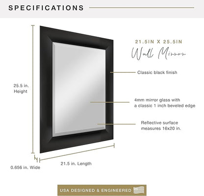 MCS Simplicity 21.5x25.5 Large Wall Mirror, Black & Beveled Detail Mirror, Vertical & Horizontal Wall Hanging Mirror for Bathroom, Bedroom & Livingroom