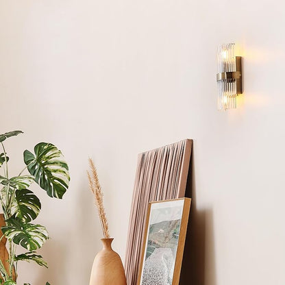 GLOBE Electric 65000046 2-Light Wall Sconce, Matte Brass, Ribbed Glass Shade, E12 Base Sockets, Wall-Lamp Dimmable, Lights for Bedroom, Kitchen Sconces Lighting, Home Decor, Mounted Bedside Lamp
