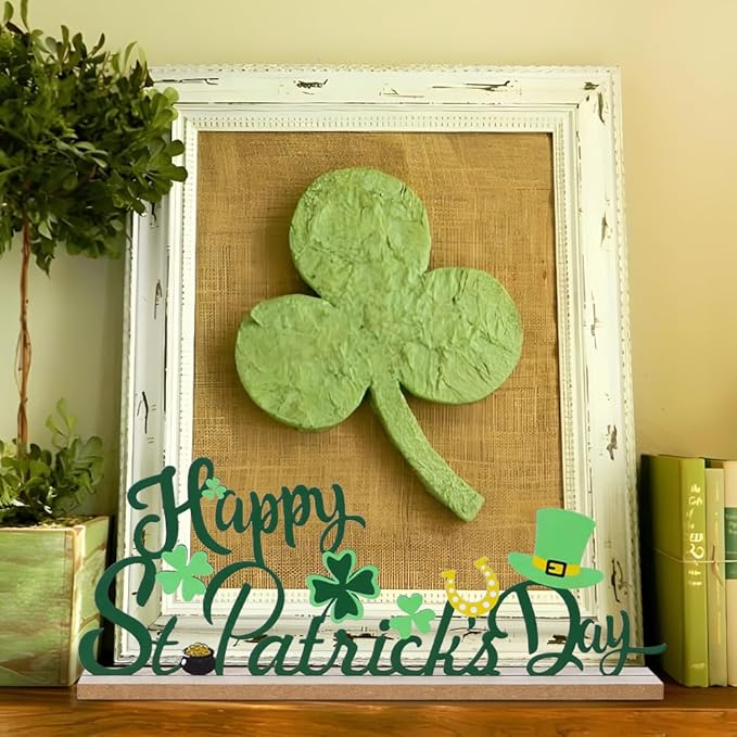 MEETYAMOR St Patricks Day Decorations, Wood Metal Happy St Patricks Day Sign for Table Decor, Farmhouse Rustic St Patricks Day Decorations for The Home, Kitchen, Mantle, Shelf