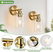 Set of 2 Wall Sconces for Bathroom, Brushed Gold Modern Vanity Lights with Clear Glass Shade,Bathroom Wall Lamp for Mirror Kitchen Living Room Hallway Cabinet Porch