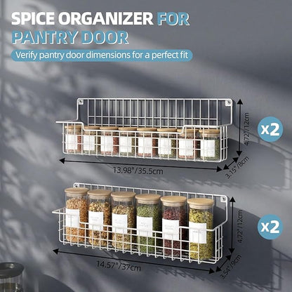 Spice Rack, 4-Pack Seasoning Organizer Wall Mounted for Kitchen Storage Organization, Metal Spice Holder Shelf for Cabinet, Pantry, White