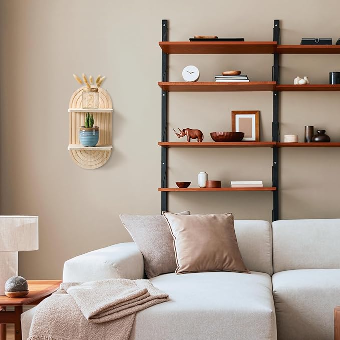 Tatuo 2 Pieces Boho Wall Shelf Decor Floating Shelves for Wall Wooden Hanging Holder for Living Room Bathroom Bedroom Office Nursery Decoration(Arch)