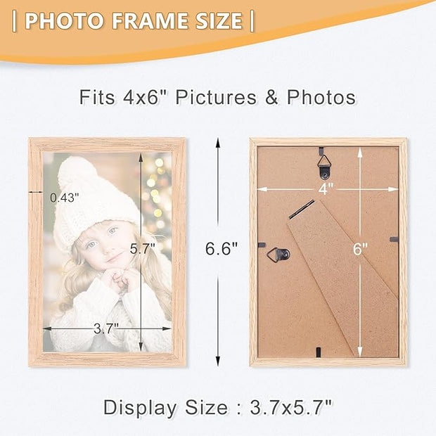 ATOBART 4x6 Picture Frame, OAK Wood Photo Frame with Perspex Glass for Vertical or Horizontal Tabletop Wall Display for Photos, Paintings, Posters, Artwork, Birthday Christmas Gift, Set of 6